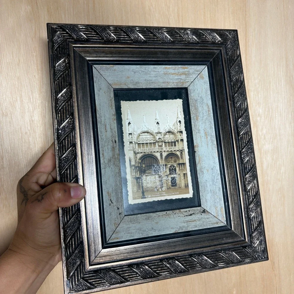 Green Tree Gallery 4x6 Picture Frame Distressed Wood Metallic Ornate Pewter 2008